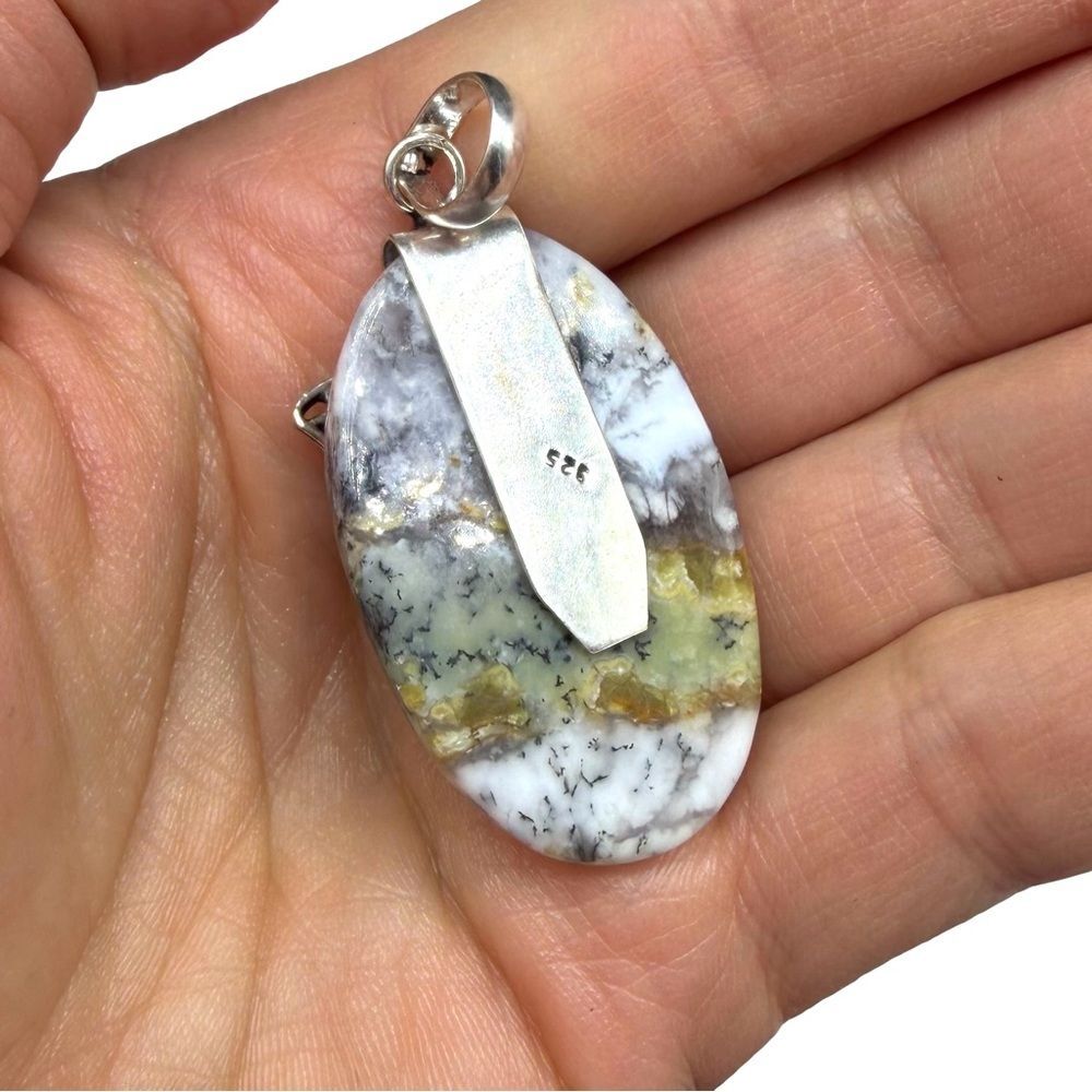 Dendritic Opal & Larimar Butterfly Necklace Pendant 925 Sterling Silver Overlay - Picture 4 of 4
